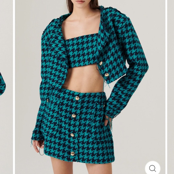 Storets 3 piece houndstooth tweed skirt crop top jacket set - Picture 3 of 6